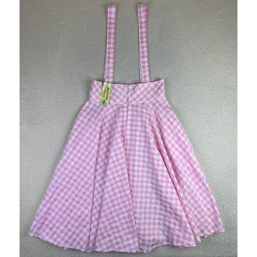 Magnolia‎ Place Pink Check Suspender A-Line Skirt Womens Medium Gingham Zip - Picture 2 of 11